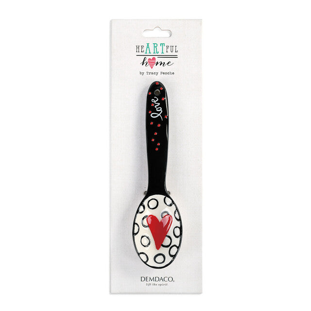 RJ Legend 5.5 Inch Ceramic, Handcrafted Stoneware Polka Dot-Stripes Heart Art, Round Small Soup Spoons, Serving Spoons Tableware Set of 6, Assorted Colors