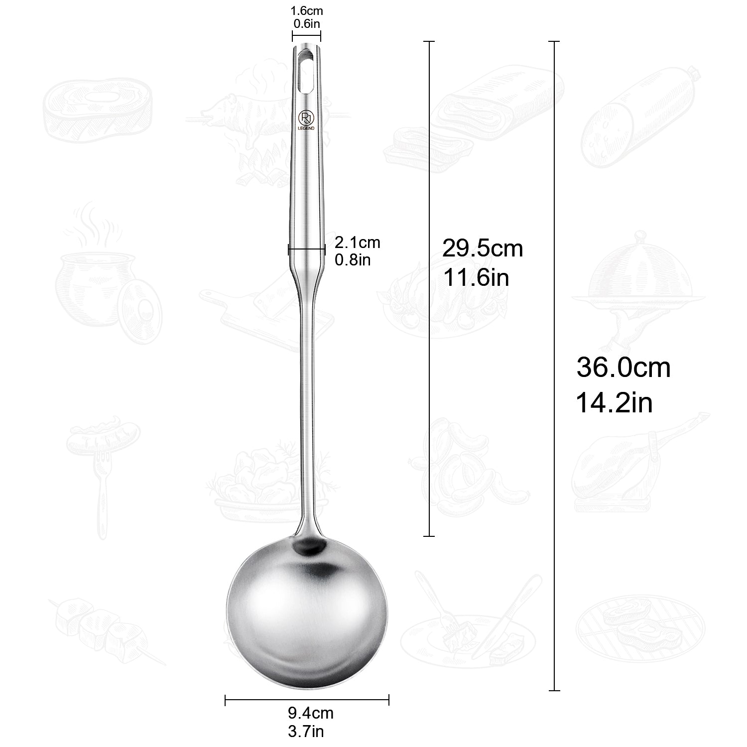 RJ Legend 304 Stainless Steel Soup Ladle - 13.7 Inches