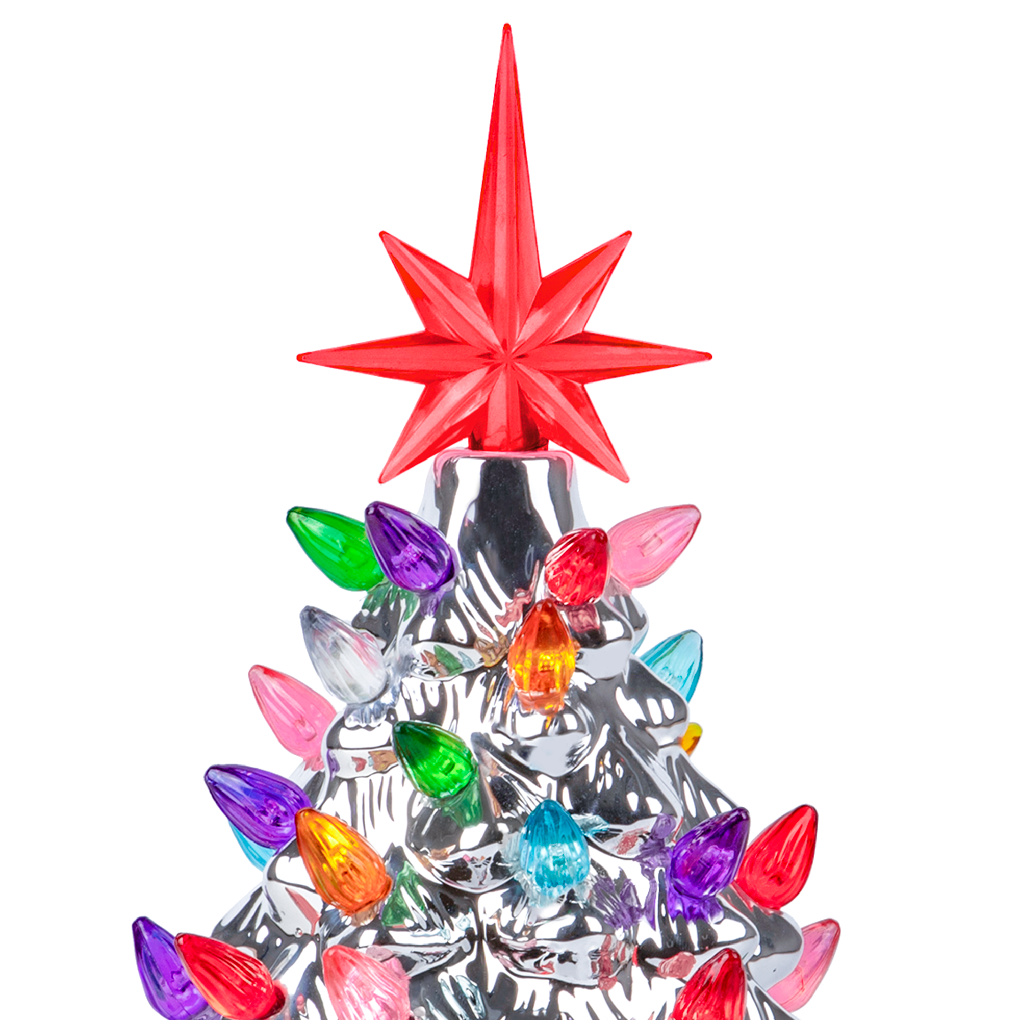 RJ Legend Handcrafted Ceramic Tree, Cordless with LED Bulbs - 9" Silver