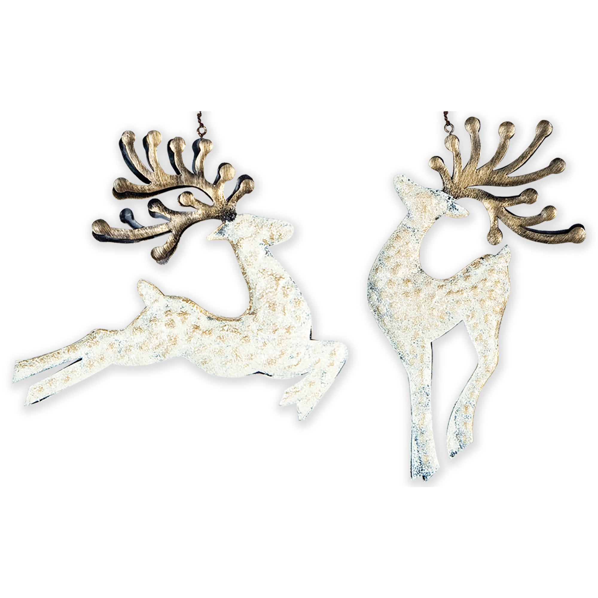 RJ Legend Graceful Reindeer Ornaments, Small Holiday Decoration, Metal Christmas Decorations, Hanging Winter Decorations, 2 Assorted