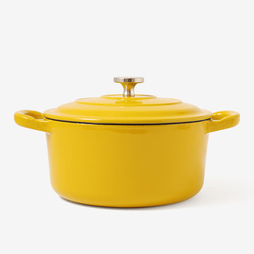 RJ Legend 1.9 Quart Cast Iron Pot, Enameled Cast Iron Pot, Dutch Oven Pot, Non-Stick, Round Braiser with Loop Handles, Mustard Yellow