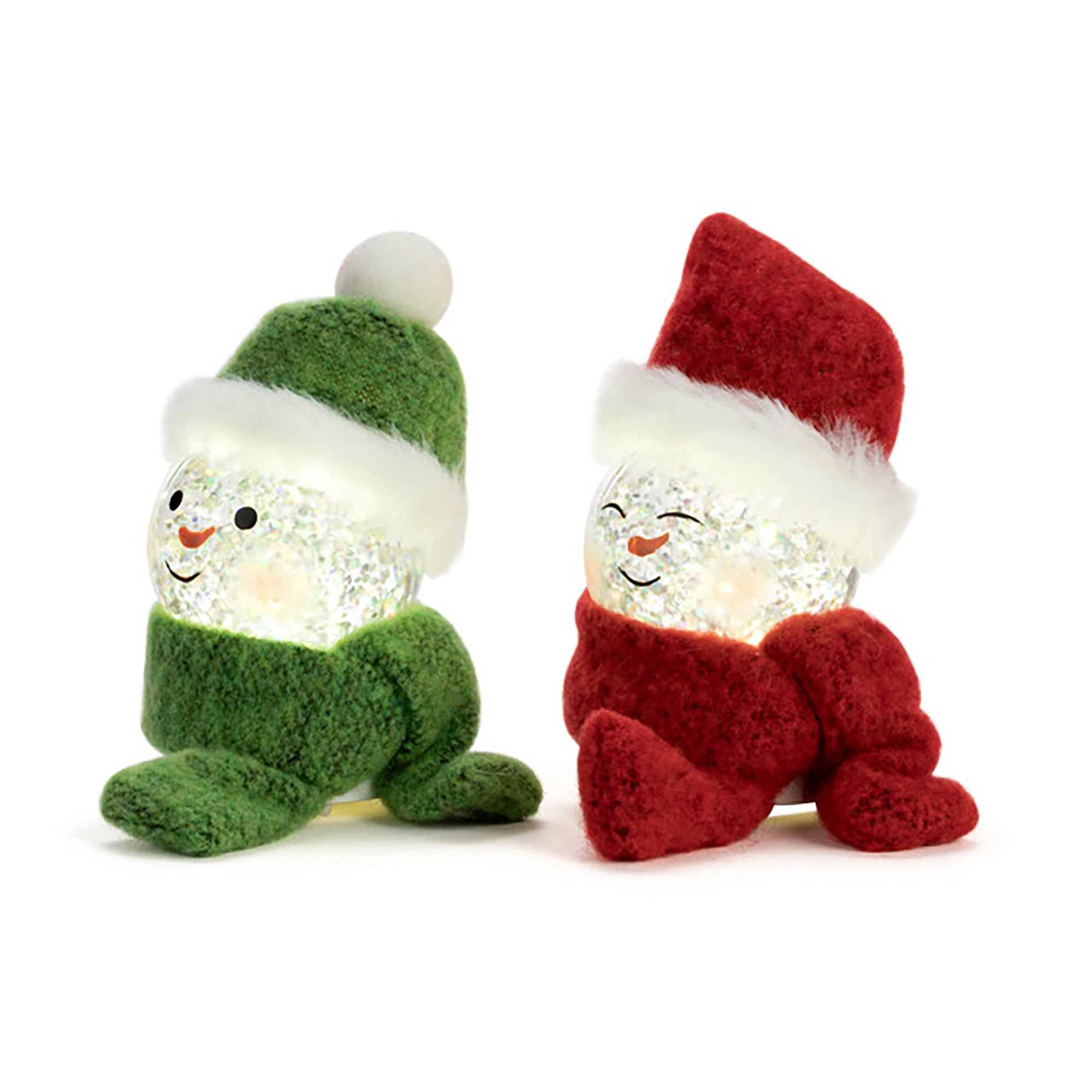 RJ Legend Lit Merry & Bright Snowmen Snowglobe Ornaments, Christmas Decorations, Home Decor, LED Globe, 2 Assorted